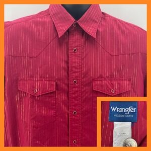 Wrangler Western Shirt Mens Long Sleeve Red with Gold Stripes Rodeo Cowboy
